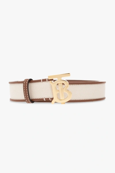 Shop Burberry Cream Belt With Logo In New