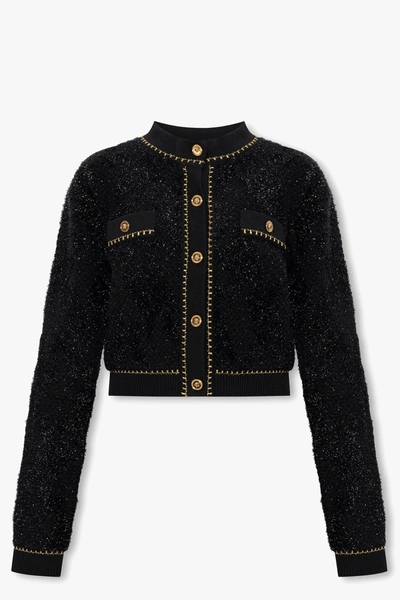 Shop Versace Black Tweed Cardigan In New