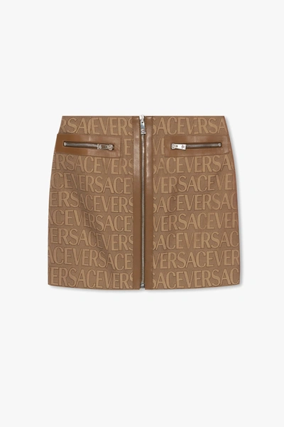 Shop Versace Brown Skirt With Logo In New