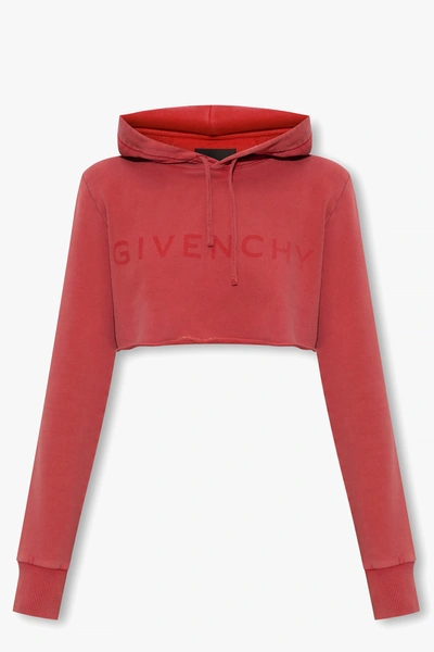 Shop Givenchy Red Cropped Hoodie In New