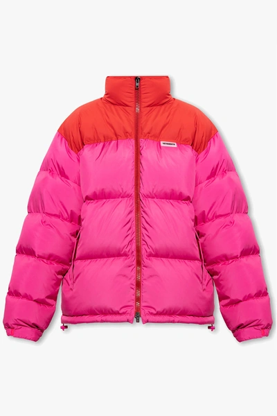 Shop Vetements Pink Down Jacket With Logo In New