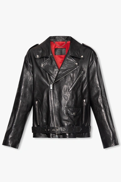 Shop Gucci Black Oversize Leather Jacket In New