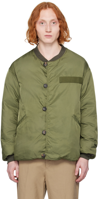 Shop Visvim Khaki Corps Reversible Down Jacket In Green
