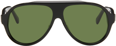 Shop Moncler Black Aviator Sunglasses In 01n Black/smoke