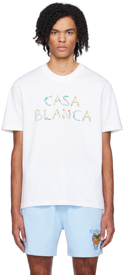 Shop Casablanca White 'l'arche Fleurie' T-shirt