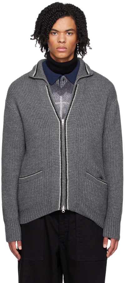 Shop Beams Gray Zip Cardigan In Grey15