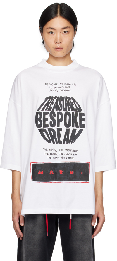Shop Marni White Printed T-shirt In Bew01 Lily White