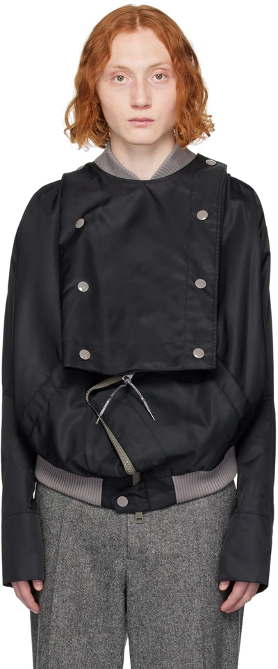 Shop Vivienne Westwood Black Double-breasted Bomber Jacket In 233-w00m0-n401si