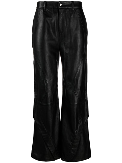 Shop Heliot Emil Black Wide-leg Leather Trousers