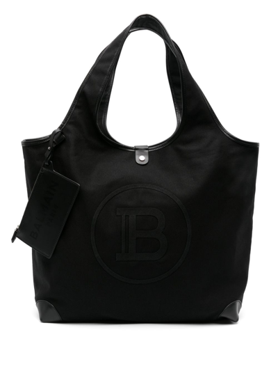 Shop Balmain Black Logo-embroidery Tote Bag