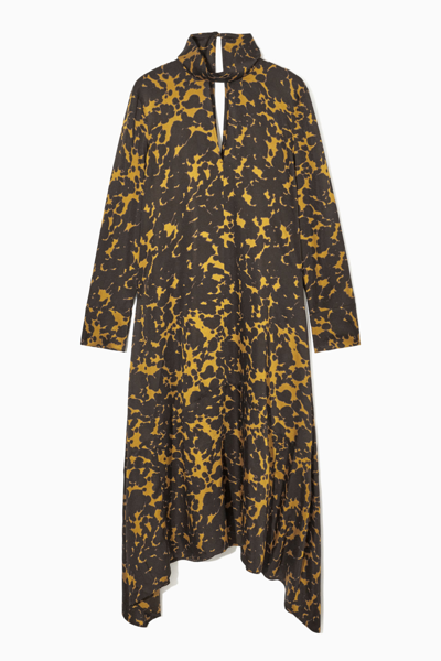 Shop Cos Asymmetric Printed Midi Dress In Yellow