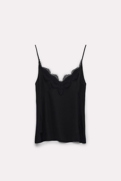 Shop Dorothee Schumacher Silk Camisole With Lace In Black