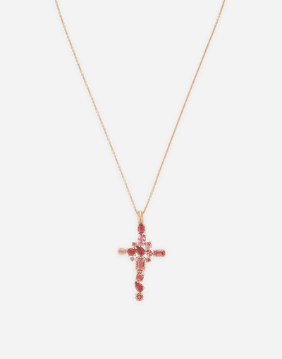 Dolce & Gabbana Anna Pendant In Red Gold 18kt With Pink Tourmalines In Red
