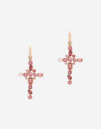 Shop Dolce & Gabbana Anna Earrings In Red Gold 18kt With Pink Tourmalines