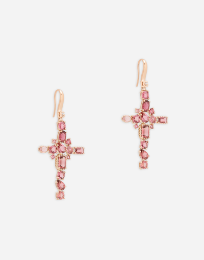 Shop Dolce & Gabbana Anna Earrings In Red Gold 18kt With Pink Tourmalines