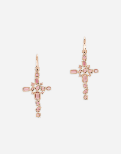 Shop Dolce & Gabbana Anna Earrings In Red Gold 18kt With Pink Tourmalines