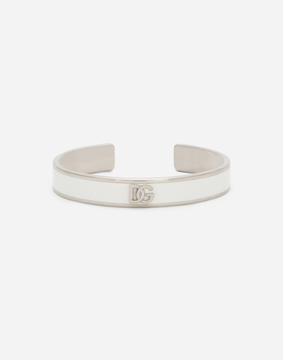 Dolce & Gabbana Rigid Enameled Bracelet With Logo In White