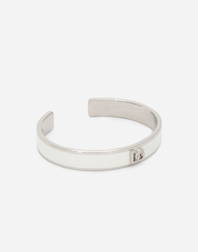 Shop Dolce & Gabbana Rigid Enameled Bracelet With Dg Logo In White