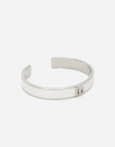 Dolce & Gabbana Rigid Enameled Bracelet With Logo In White