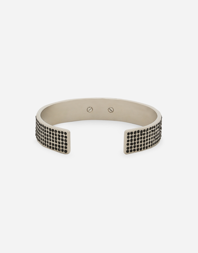 Shop Dolce & Gabbana Rigid Bracelet With Rhinestones And Logo Tag In Silver