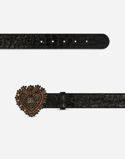 Dolce & Gabbana “fianchi Cocco” Crocodile Skin Devotion Belt In Black