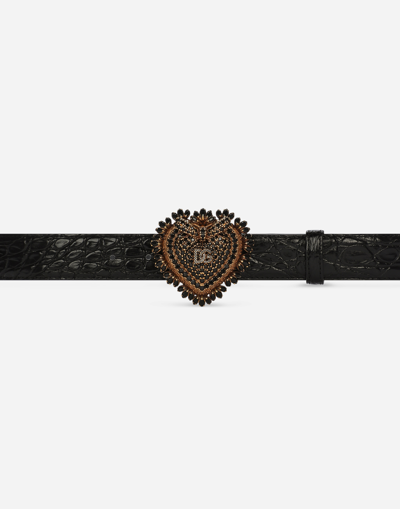 Dolce & Gabbana “fianchi Cocco” Crocodile Skin Devotion Belt In Black