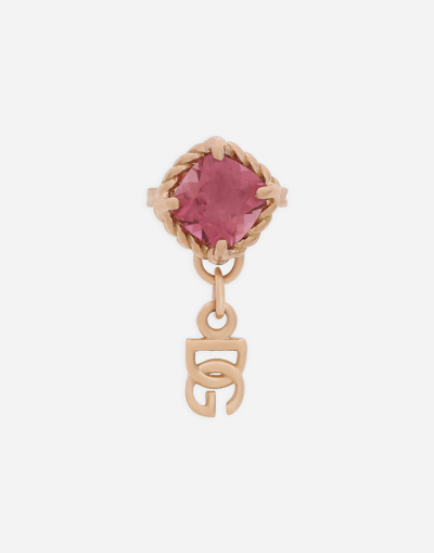 Shop Dolce & Gabbana Single Earring In Yellow Gold 18kt With Pink Toumaline In Red