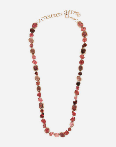 Shop Dolce & Gabbana Anna Necklace In Red Gold 18kt With Toumalines In Rot