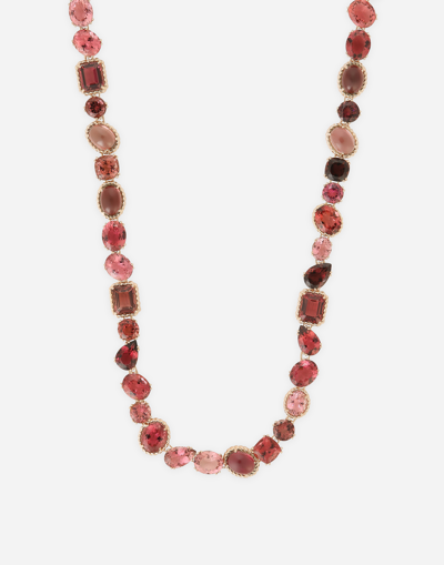 Shop Dolce & Gabbana Anna Necklace In Red Gold 18kt With Toumalines In Rot