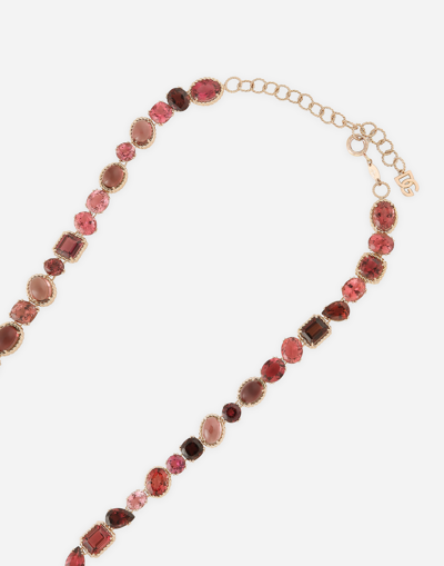 Shop Dolce & Gabbana Anna Necklace In Red Gold 18kt With Toumalines In Rot