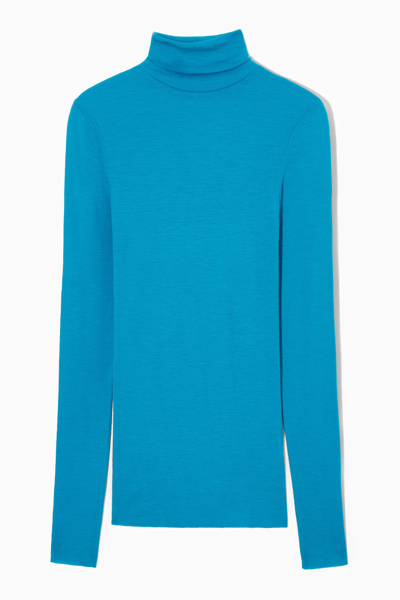 Shop Cos Merino Wool Turtleneck Top In Turquoise