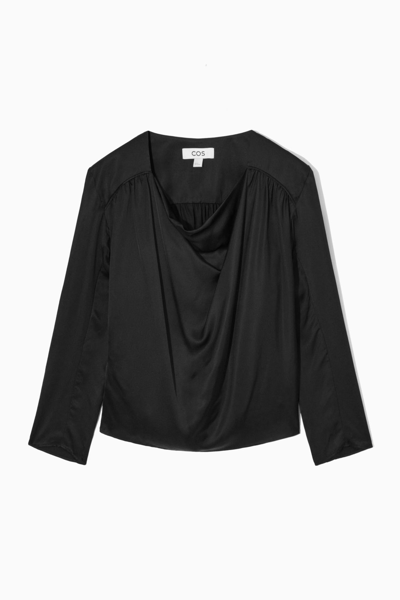Shop Cos Draped Cowl-neck Satin Top In Black