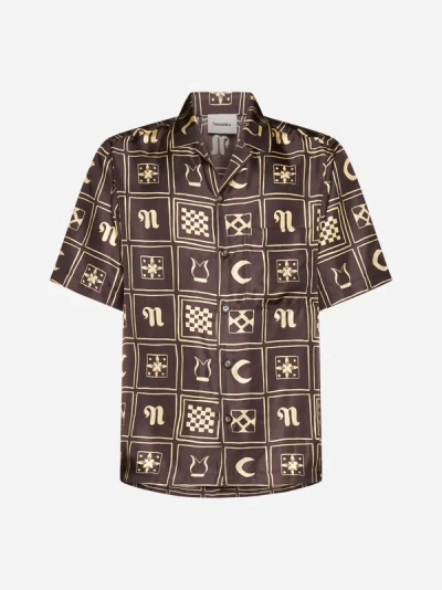 Shop Nanushka Bodil Print Silk Shirt In Brown