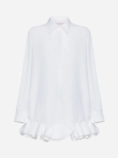 Shop Valentino Ruffled Cotton Mini Dress In Optic White