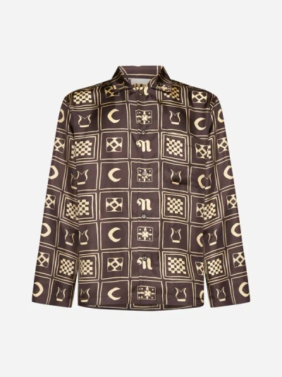 Shop Nanushka Jelmer Print Silk Shirt In Brown