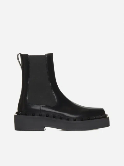 Shop Valentino Rockstud M-way Leather Chelsea Boots In Black