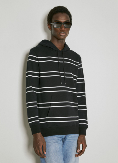 Shop Saint Laurent Striped Hooded Sweatshirt In Black