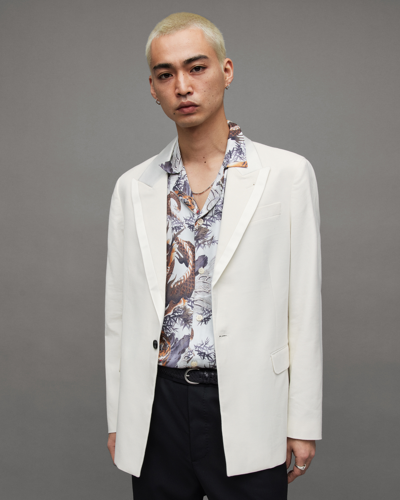 Shop Allsaints Canis Satin Trim Relaxed Fit Blazer In Chalk White