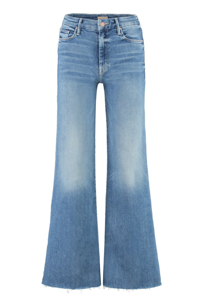 Shop Mother Frayed Edge Flared Jeans In Blue