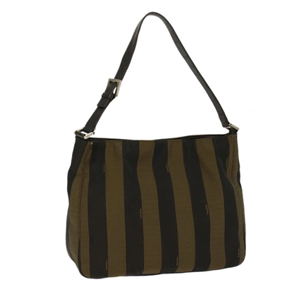 Shop Fendi Pequin Brown Synthetic Shoulder Bag ()