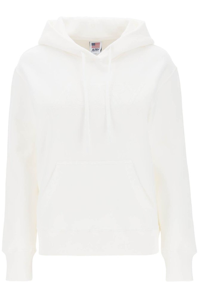 Shop Autry Logo Embroidered Drawstring Hoodie In White