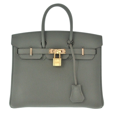 Shop Hermes Hermès Birkin 25 Green Leather Handbag ()