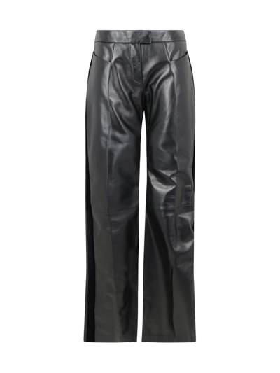 Shop Tom Ford Pressed Crease Flared Leather Pants In Black
