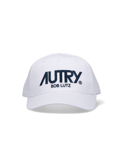 Shop Autry Logo Embroidered Curved Peak Baseball Cap In White