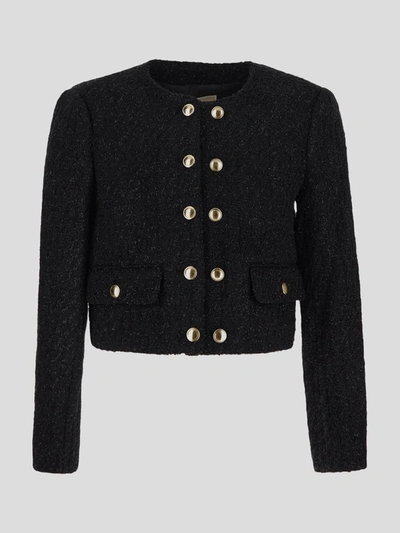 Shop Michael Michael Kors Metallised Tweed Jacket In Black