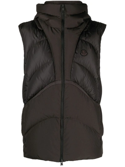 Shop Moncler Quilted Hooded Gilet In Chocolate