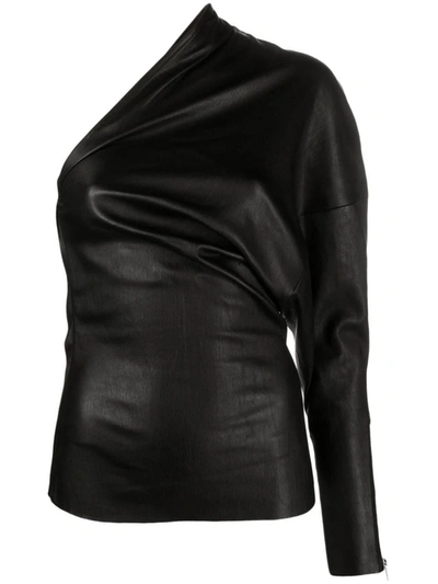 Shop Rick Owens Luxor One-shoulder Leather Top In Black