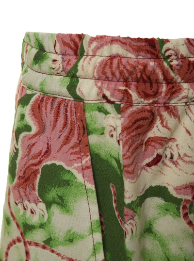 Shop Pence 1979 Multicolor Drawstring Shorts With All-over Tiger Print In Viscose Blend In Brown