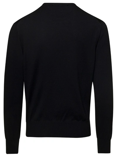 Shop Vivienne Westwood Black Crewneck Sweater With Embroidered Logo In Wool Blend