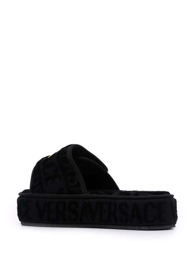 Shop Versace Fabric Slippers In Black